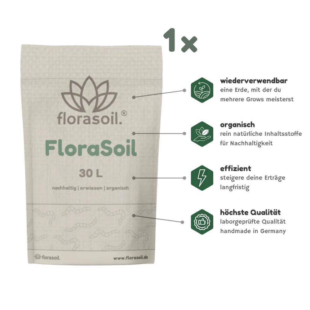 FloraSoil 30L Beutel mit 4 Produktvorteilen