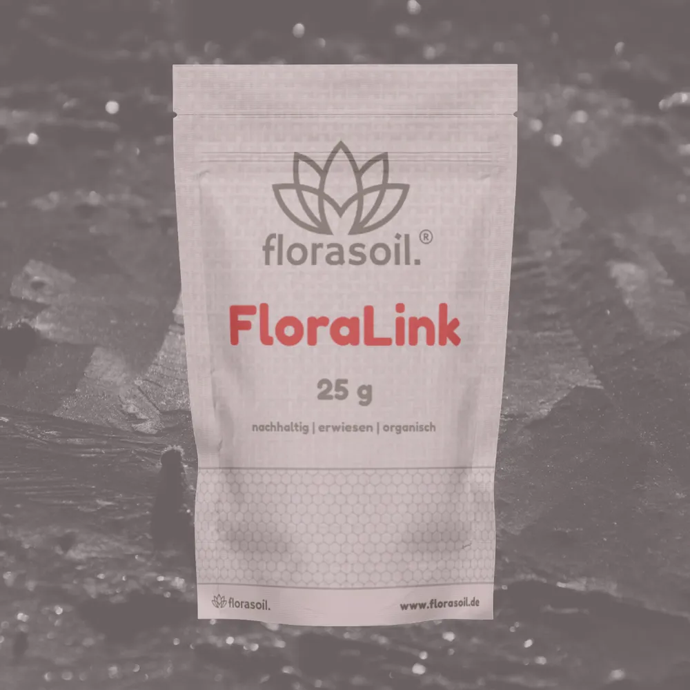 FloraLink 25g Beutel mit Hintergrund von Erde