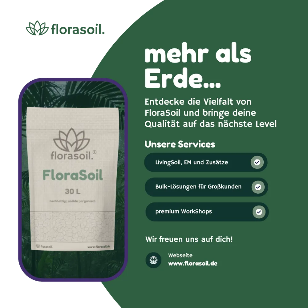 FloraSoil Beutel mit Infografik zur einfachen Anwendung und Dosierung